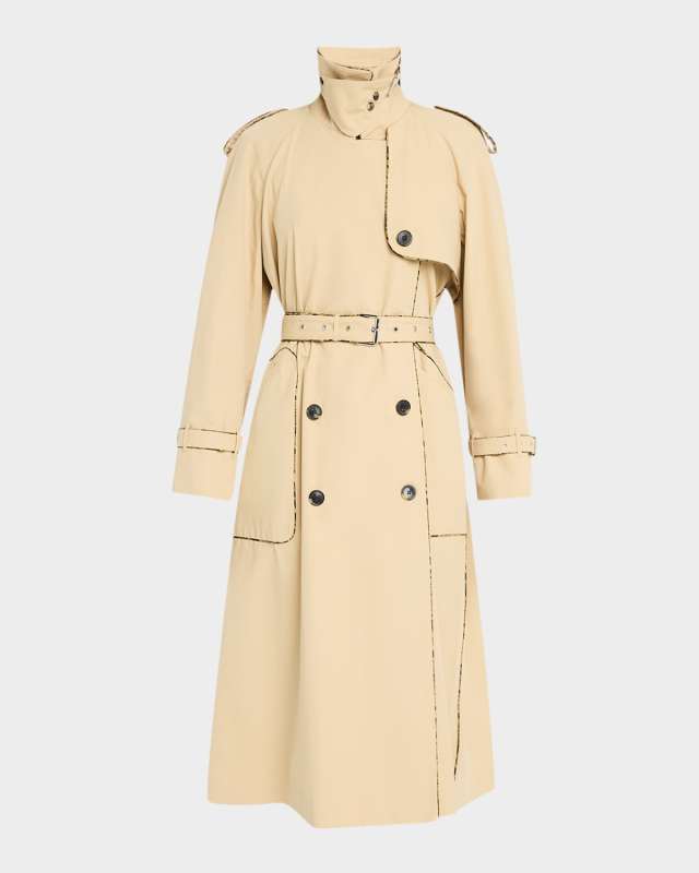 Risto Snakeskin-Print Trim Belted Trench Coat